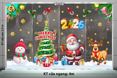 TRANG TRÍ GIÁNG SINH 2026 ÔNG GIA NOEL VÀ NGƯỜI TUYẾT BÊN CÂY THÔNG TRÊN CÁNH ĐỒNG TUYẾT TRẮNG