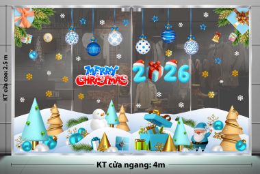 DECAL TRANG TRÍ GIÁNG SINH 2026 MERRY CHRISMAST VÀ NGỌN NÚI TUYẾT XANH