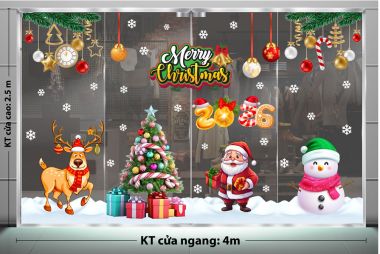 DECAL TRANG TRÍ GIÁNG SINH 2026 ÔNG NOEL VÀ NHỮNG NGƯỜI BẠN BÊN CÂY THÔNG XANH