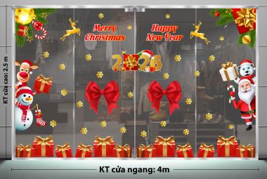 DECAL TRANG TRÍ GIÁNG SINH CHO SẢNH CHUNG CƯ 2026 SẮC ĐỎ MÙA NOEL