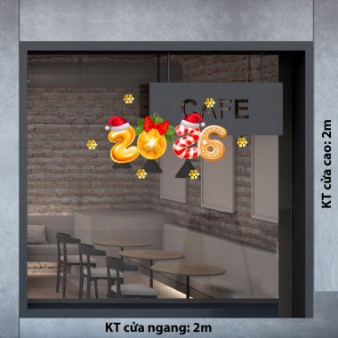 DECAL TRANG TRÍ GIÁNG SINH SỐ 2026 QUẢ CHÂU VÀNG