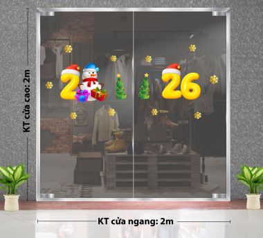 DECAL TRANG TRÍ NOEL SỐ 2026 SẮC VÀNG RỰC RỠ