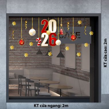DECAL TRANG TRÍ NOEL QUẢ CHÂU TRẮNG ĐỎ 2026
