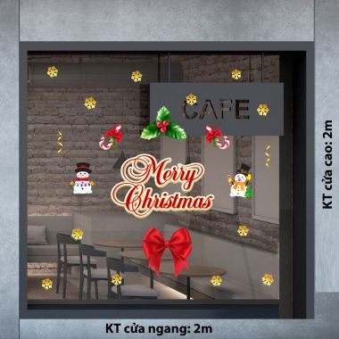 DECAL TRANG TRÍ NOEL MERRY CHIRSMAST VÀ NƠ ĐỎ