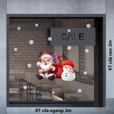 DECAL TRANG TRÍ GIÁNG SINH ÔNG GIÀ NOEL VÀ NGƯỜI TUYẾT BÊN TÚI QUÀ