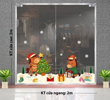 DECAL TRANG TRÍ NOEL HAI BẠN NGỰA NHỎ TRANG TRÍ GIÁNG SINH