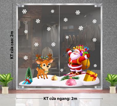 DECAL TRANG TRÍ GIÁNG SINH ÔNG GIÀ NOEL VÀ TUẦN LỘC VUI TƯƠI ĐÓN LỄ