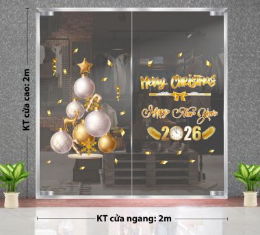 DECAL TRANG TRÍ NOEL NHỮNG QUẢ CHÂU TRẮNG VÀNG TRANG TRÍ