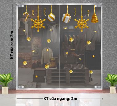 DECAL TRANG TRÍ NOEL DÂY TREO BÔNG TUYẾT VÀNG
