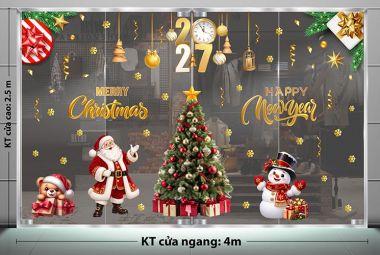 IN DECAL TRANG TRÍ NOEL CHO SẢNH CHUNG CƯ NGƯỜI TUYẾT VÀ ÔNG GIÀ NOEL