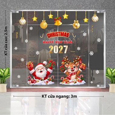DECAL TRANG TRÍ GIÁNG SINH CHO CỬA HÀNG ÔNG GIÀ NOEL ĐÓN CHÀO