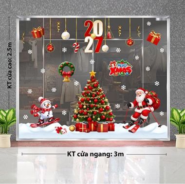 TRANG TRÍ NOEL TRÊN KÍNH CHO CỬA HÀNG THỜI TRANG CÂY THÔNG ĐỎ