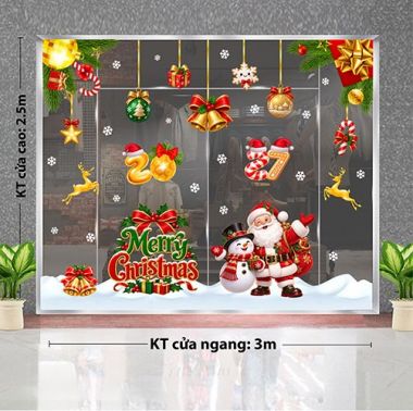 DECAL TRANG TRÍ NOEL CHO TRUNG TÂM TIẾNG ANH ÔNG GIÀ NOEL VÀ NGƯỜI TUYẾT