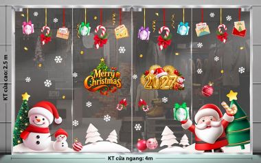DECAL TRANG TRÍ NOEL CHO NGÂN HÀNG CÁNH ĐỒNG TUYẾT TRẮNG VÀ DÂY TREO