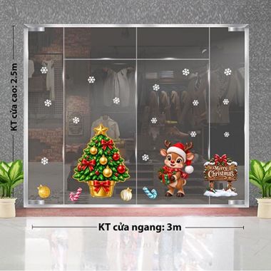 DECAL DÁN KÍNH TRANG TRÍ NOEL CÂY THÔNG VÀ TUẦN LỘC NHỎ