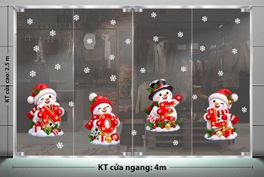 TRANG TRÍ GIÁNG SINH TRÊN KÍNH NGƯỜI TUYẾT VÀ CHỮ NOEL