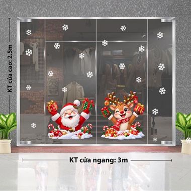 TRANG TRÍ GIÁNG SINH TRÊN CỬA KÍNH ÔNG GIÀ NOEL VÀ TUẦN LỘC ÔM QUÀ