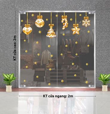 DECAL DÁN KÍNH NOEL CHO QUÁN CAFE DÂY TREO PHỤ KIỆN