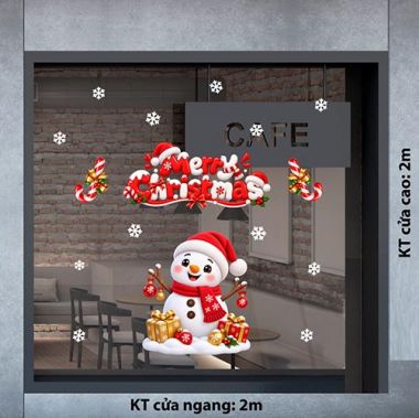 DECAL DÁN KÍNH NOEL NGƯỜI TUYẾT ĐỎ VÀ CHỮ MERRY CHRISTMAS