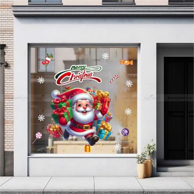 DECAL TRANG TRÍ GIÁNG SINH ÔNG GIÀ NOEL ÔM QUÀ VUI TƯƠI