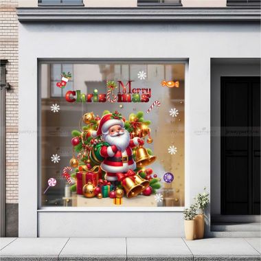 DECAL TRANG TRÍ GIÁNG SINH ÔNG GIÀ NOEL CẦM CHUÔNG VÀNG