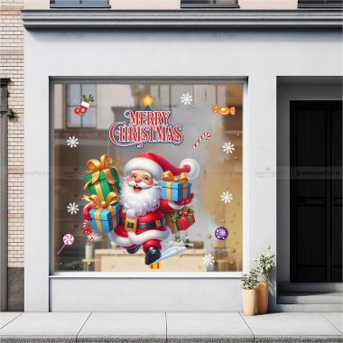 DECAL TRANG TRÍ GIÁNG SINH ÔNG GIÀ NOEL VUI PHÁT QUÀ