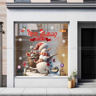 DECAL TRANG TRÍ NOEL NGƯỜI TUYẾT TRẮNG VÀ GIỎ QUÀ