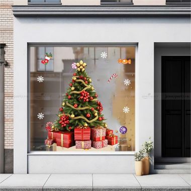 DECAL TRANG TRÍ NOEL CÂY THÔNG VÀ NHỮNG HỘP QUÀ ĐỎ