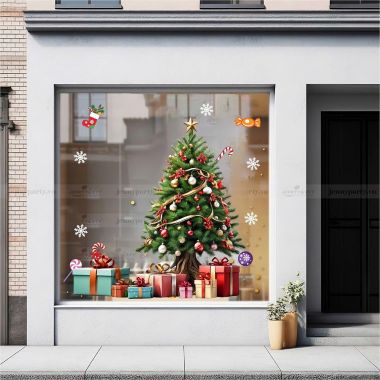 DECAL TRANG TRÍ NOEL CÂY THÔNG XANH VÀ NHỮNG HỘP QUÀ