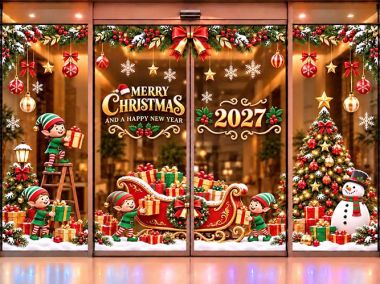 DECAL DÁN KÍNH TRANG TRÍ NOEL CHO KHÁCH SẠN NHỘN NHỊP ĐÓN GIÁNG SINH