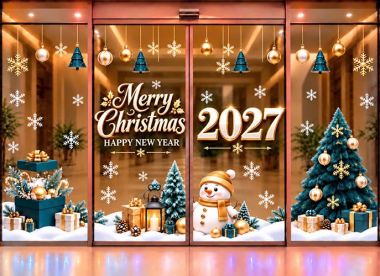 DECAL DÁN KÍNH TRANG TRÍ NOEL CHO SẢNH CHUNG CƯ CÂY THÔNG XANH