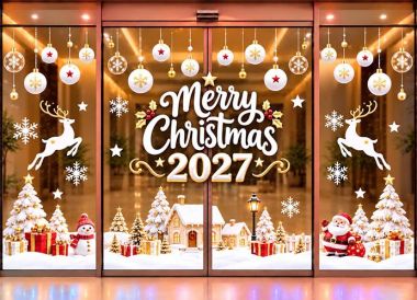 DECAL TRANG TRÍ NOEL CHO QUÁN CAFE THÀNH PHỐ TUYẾT