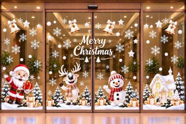 DECAL TRANG TRÍ GIÁNG SINH CHO SẢNH CHUNG CƯ ÔNG GIÀ NOEL VÀ NGÔI NHÀ TUYẾT