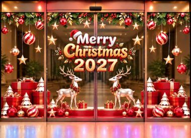 DECAL DÁN KÍNH TRANG TRÍ NOEL CHO KHÁCH SẠN 2027 ĐÔI TUẦN LỘC ĐÓN CHÀO