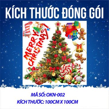 DECAL TRANG TRÍ GIÁNG SINH CÂY THÔNG XANH VÀ PHỤ KIỆN ĐỎ