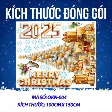 DECAL GIÁNG SINH CÂY THÔNG TRANG TRÍ SẮC VÀNG MERRY CHRISTMAS 2025