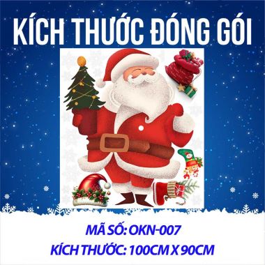 DECAL TRANG TRÍ GIÁNG SINH ÔNG GIÀ NOEL ĐỎ CẦM CÂY THÔNG