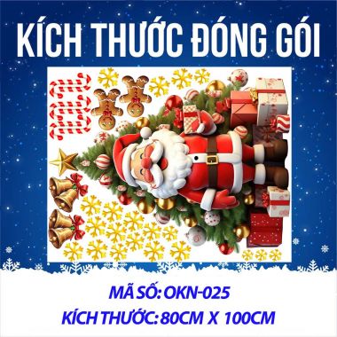 DECAL TRANG TRÍ GIÁNG SINH ÔNG GIÀ NOEL BÊN CÂY THÔNG XANH