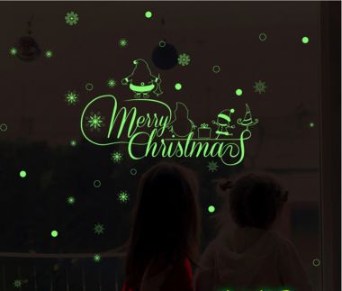 Decal trang trí Noel 2022 chữ Merry Christmas dạ quang
