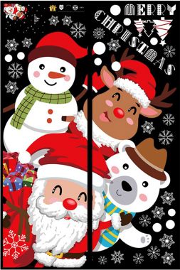 Decal trang trí Noel người tuyết, gấu trắng và ông noel lấp ló chào đón
