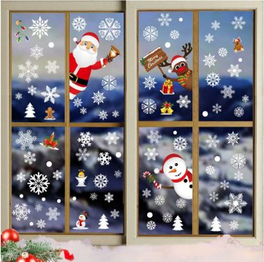 Decal trang trí Noel ông già, người tuyết và tuần lộc lấp ló đón chào