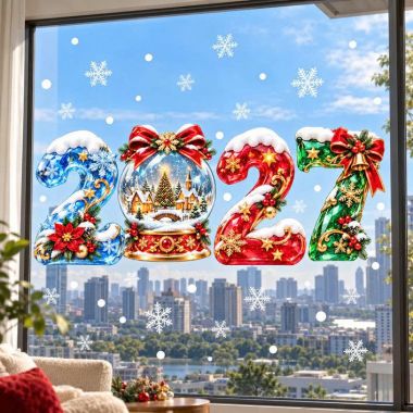 DECAL TĨNH ĐIỆN TRANG TRÍ NOEL SỐ 2027 QUẢ CẦU PHA LÊ
