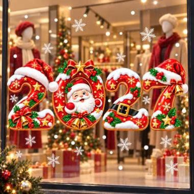 DECAL TĨNH ĐIỆN TRANG TRÍ NOEL 2027 MŨ ĐỎ
