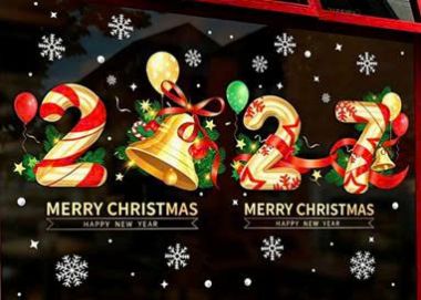 DECAL TĨNH ĐIỆN TRANG TRÍ NOEL CHO QUÁN CAFE 2027 CHUÔNG VÀNG