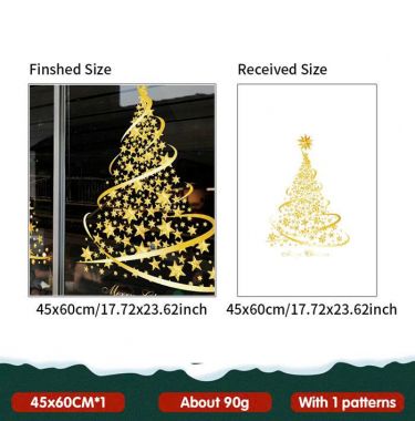 DECAL TĨNH ĐIỆN TRANG TRÍ NOEL CHO CỬA HÀNG CÂY THÔNG NGÔI SAO VÀNG