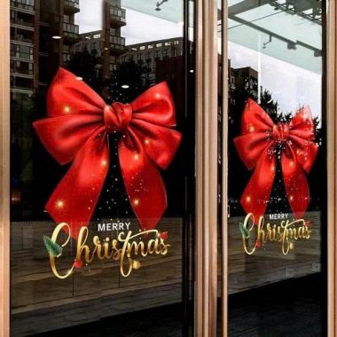 DECAL TĨNH ĐIỆN TRANG TRÍ NOEL CHO QUÁN CAFE ĐÔI NƠ ĐỎ CHRISMAST