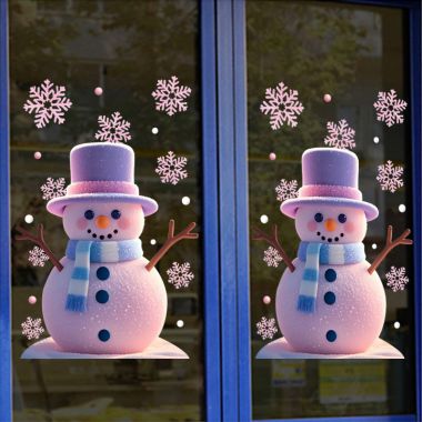 DECAL TRANG TRÍ NOEL CẶP ĐÔI NGƯỜI TUYẾT HỒNG