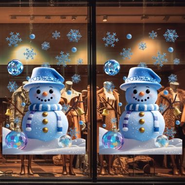 DECAL TRANG TRÍ NOEL CẶP ĐÔI NGƯỜI TUYẾT XANH