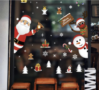 DECAL TRANG TRÍ TĨNH ĐIỆN ÔNG GIÀ NOEL VÀ NHỮNG NGƯỜI BẠN LẤP LÓ BÊN Ô CỬA