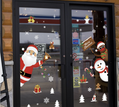 DECAL TRANG TRÍ TĨNH ĐIỆN ÔNG GIÀ NOEL VÀ NHỮNG NGƯỜI BẠN LẤP LÓ BÊN Ô CỬA